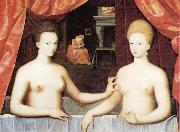 School of Fontainebleau Gabrielle d'Estrees and One of he Sisters in the Bath Spain oil painting artist